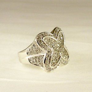 New Cubic Zirconias Cross Silver Rhodium Pl DESIGNER Ring